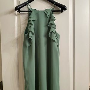 Green shift dress with ruffles